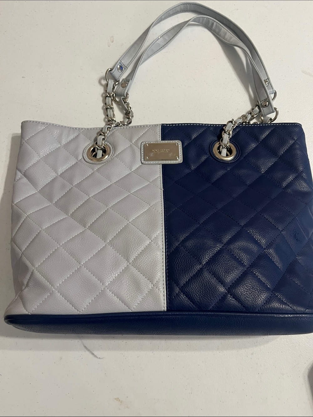 Nine West Quilted Two-Tone Shoulder Tote - Light gray & Navy New with out tag